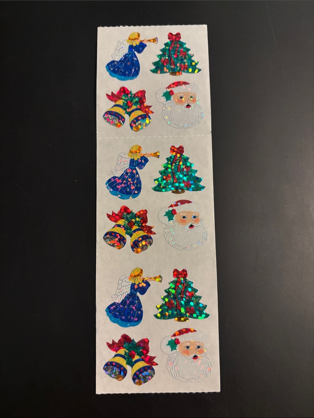 Vintage 80’s/Sandylion Prismatic Christmas Sticker Strip - Santa Angel Tree Bell